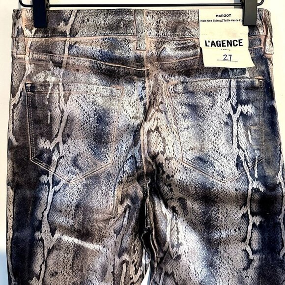 NWT L'AGENCE Margot High Rise Skinny Jean in Pink/Black Snakeskin - Picture 7 of 11